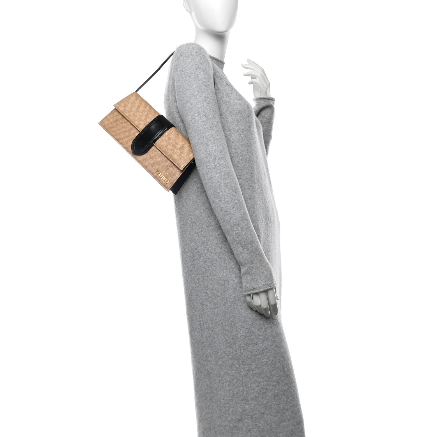 Jacquemus Raffia Smooth Calfskin Le Bambino Long Natural Black 2 of 9