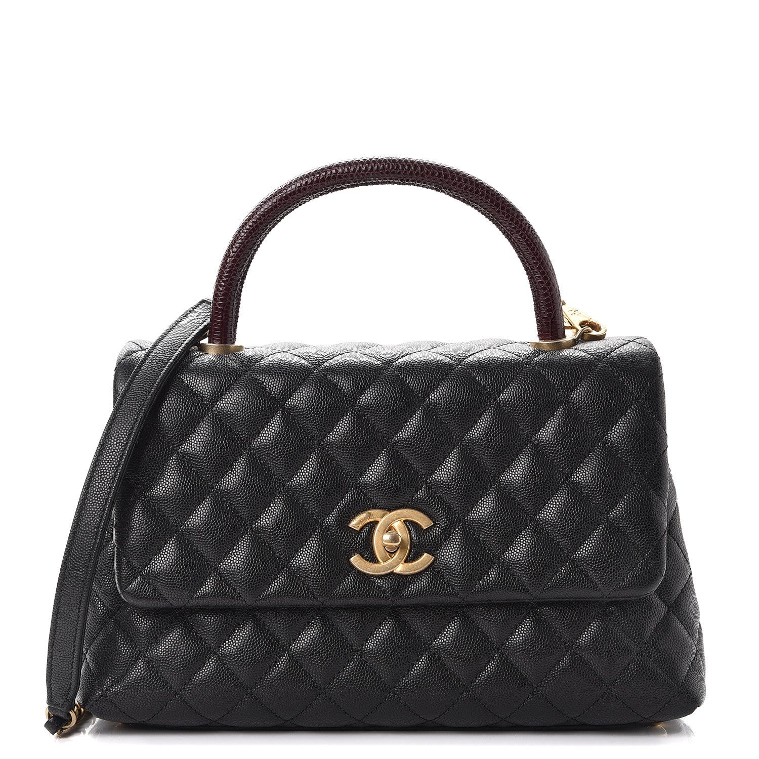 Chanel Caviar Lizard Quilted Small Coco Handle Flap Black 254817