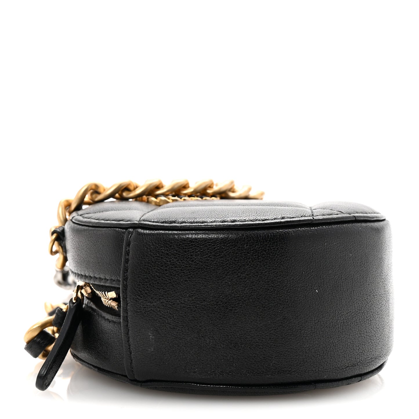 Shiny Goatskin Quilted Chanel 19 Round Clutch With Chain Black
