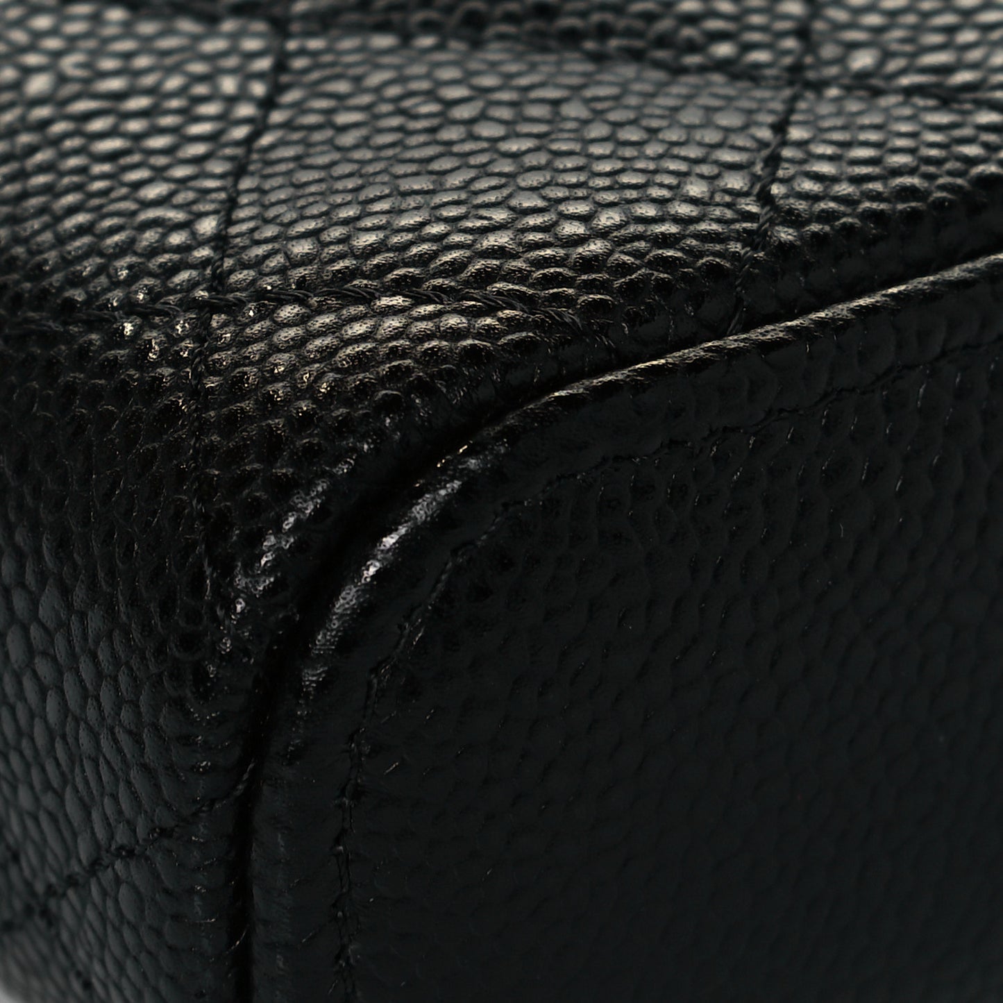 Caviar Quilted Small Handle With Care Vanity Case With Chain Black