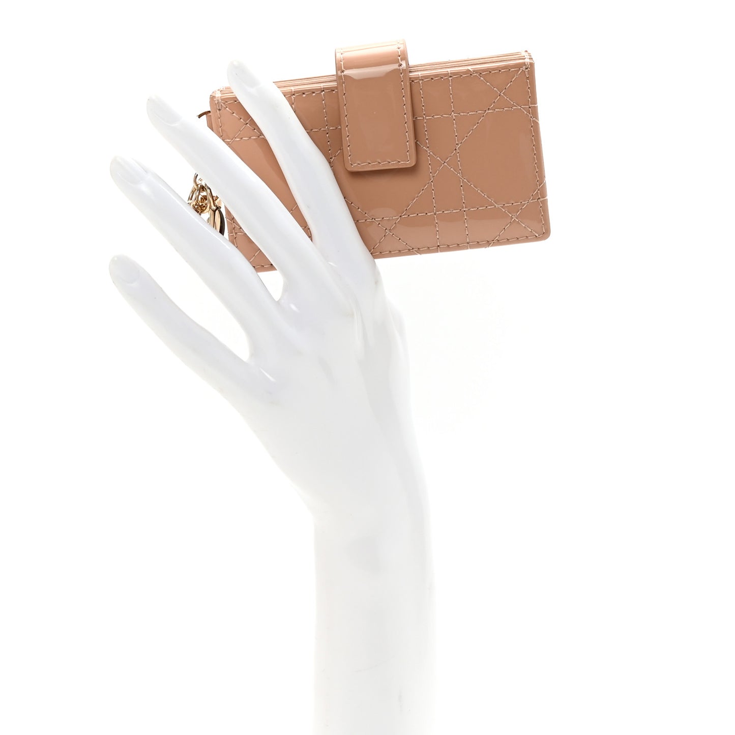 Patent Cannage Lady Dior 5-Gusset Card Holder Rose De Vents