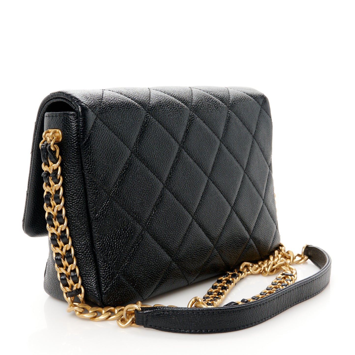 Shiny Caviar Quilted Small Chain Melody Flap Black