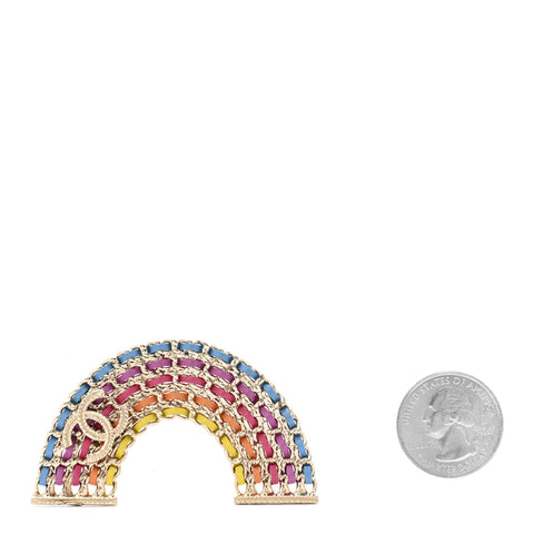 Lambskin Chain Rainbow CC Brooch Gold Multicolor
