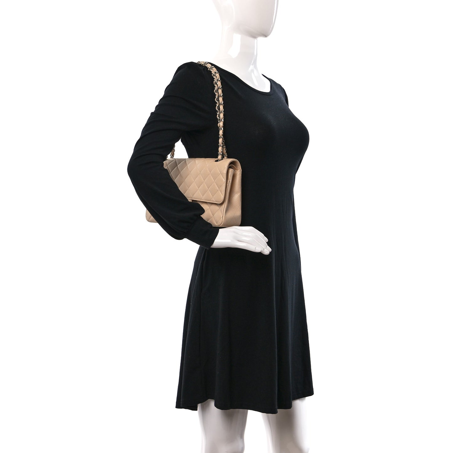 Caviar Quilted Medium Double Flap Beige