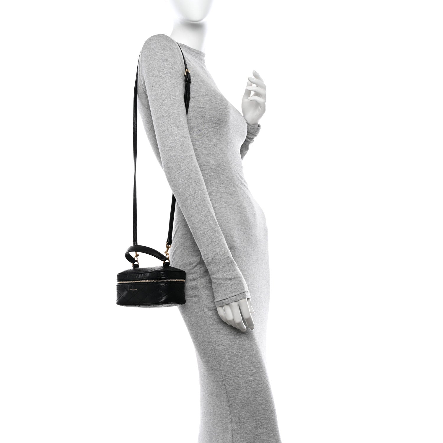 Saint Laurent Grain De Poudre Quilted Vanity Bag Top Handle Black 2 of 11