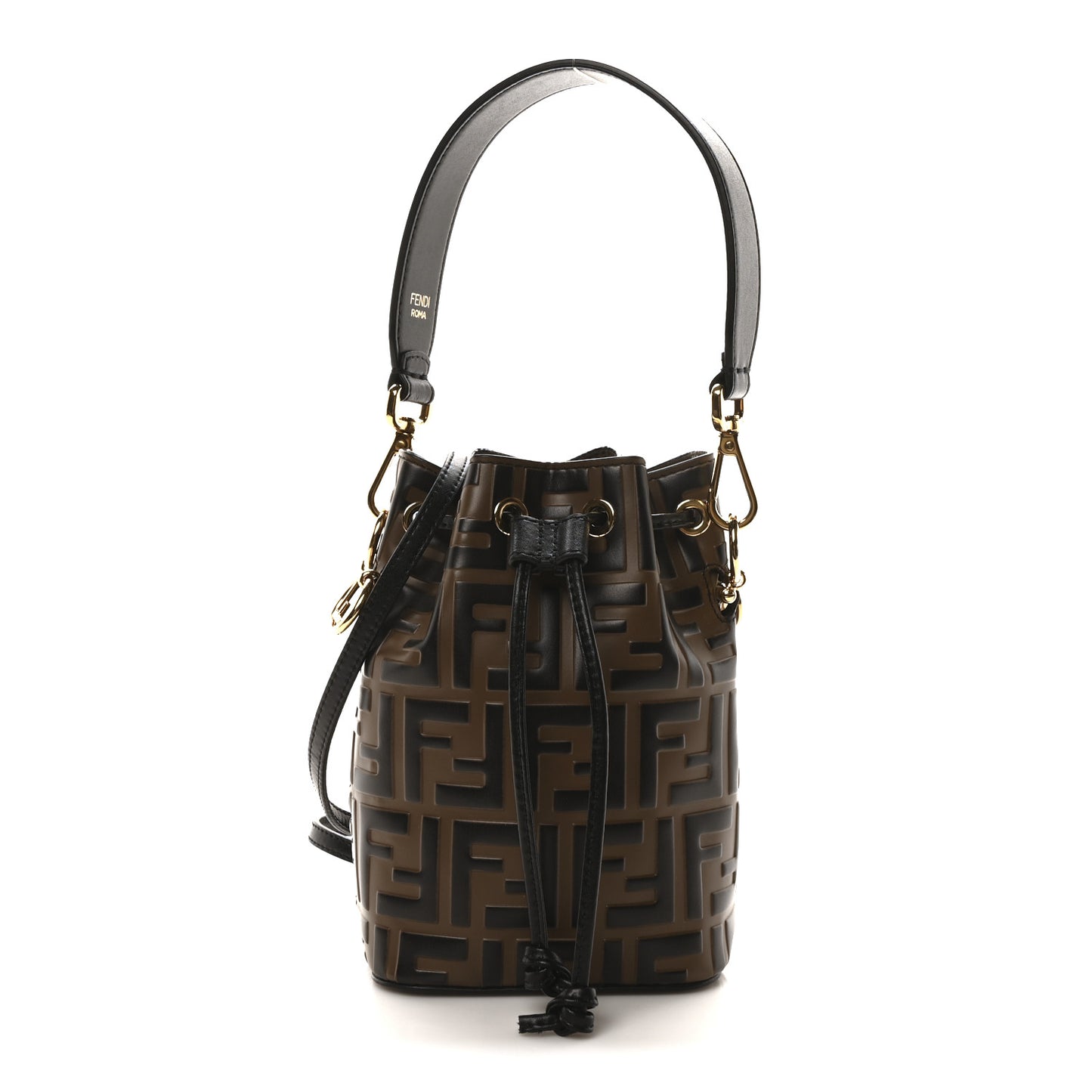 Vitello Liberty F is Fendi Bi-Color FF 1974 Embossed Mini Mon Tresor Bucket Bag Maya Black