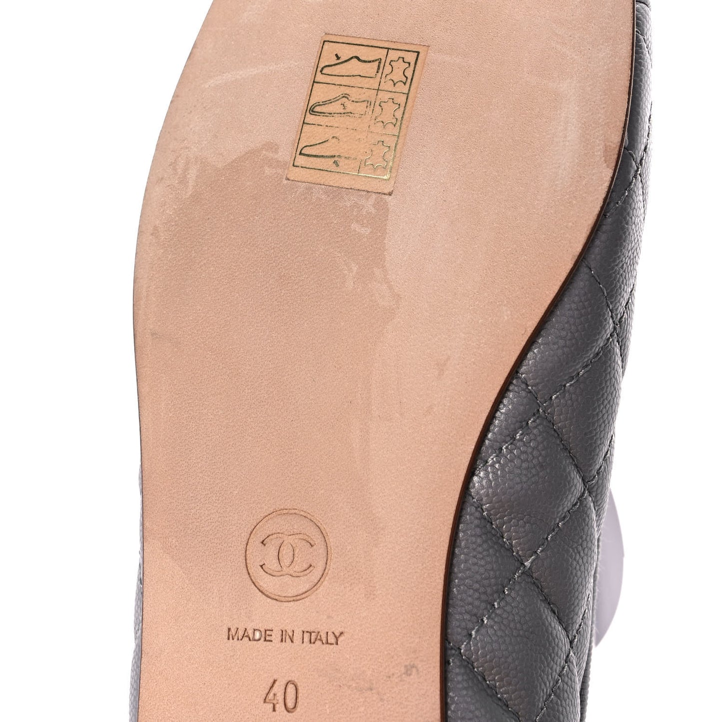 Crumpled Lambskin Quilted CC Ballerina Flats 40 Grey