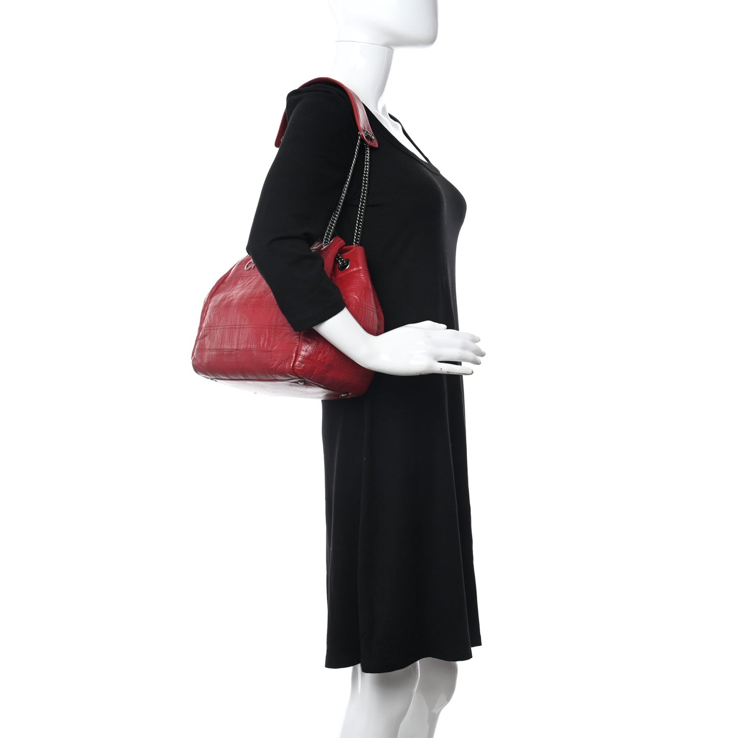 Lambskin Square Stitched Lax Accordion Shoulder Bag Red