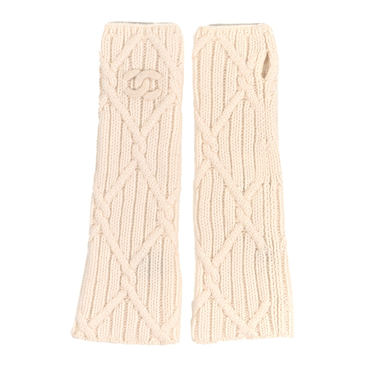 Cashmere Cable Knit Fingerless Gloves Ivory