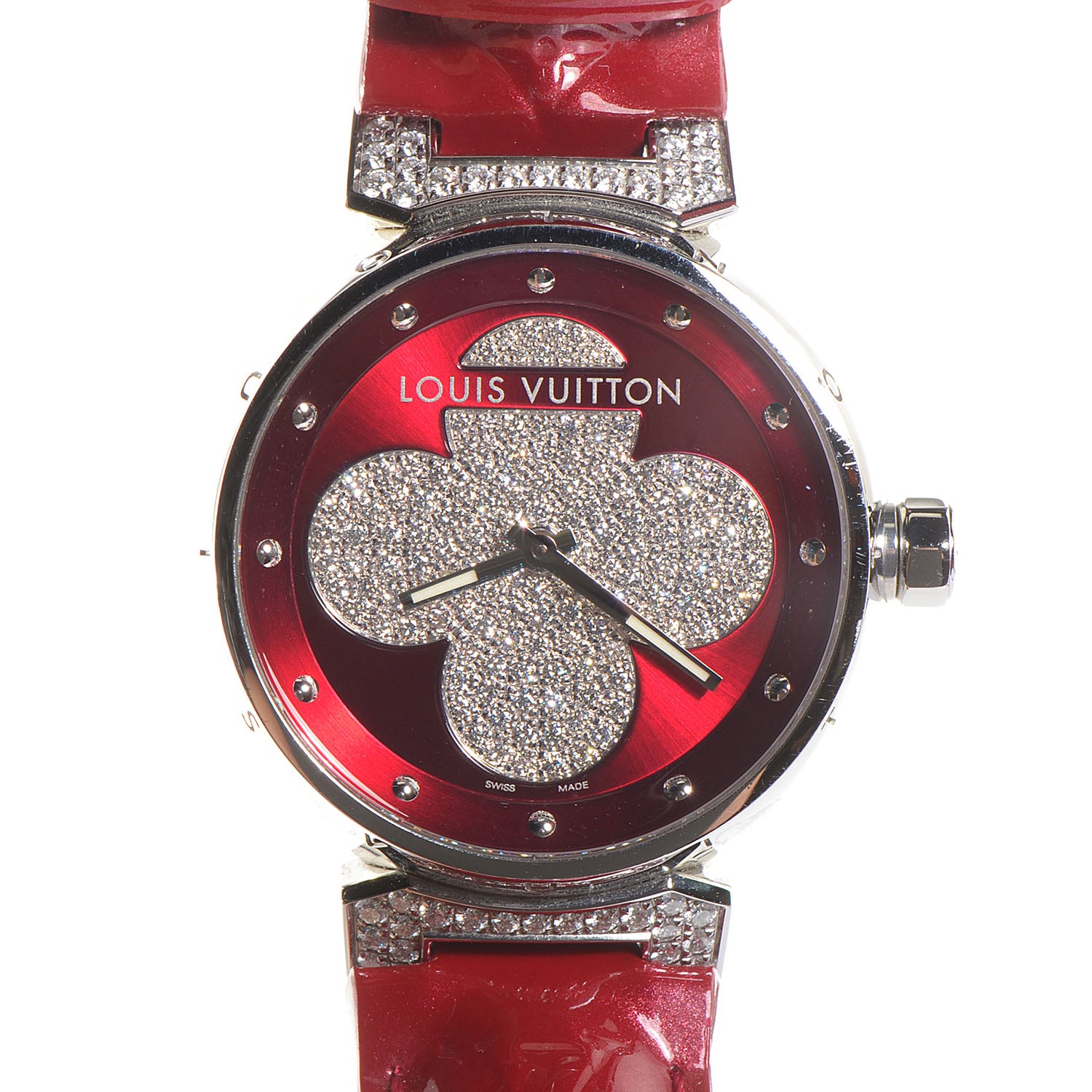 Louis Vuitton Stainless Steel Vernis Diamond 34mm Tambour Forever
