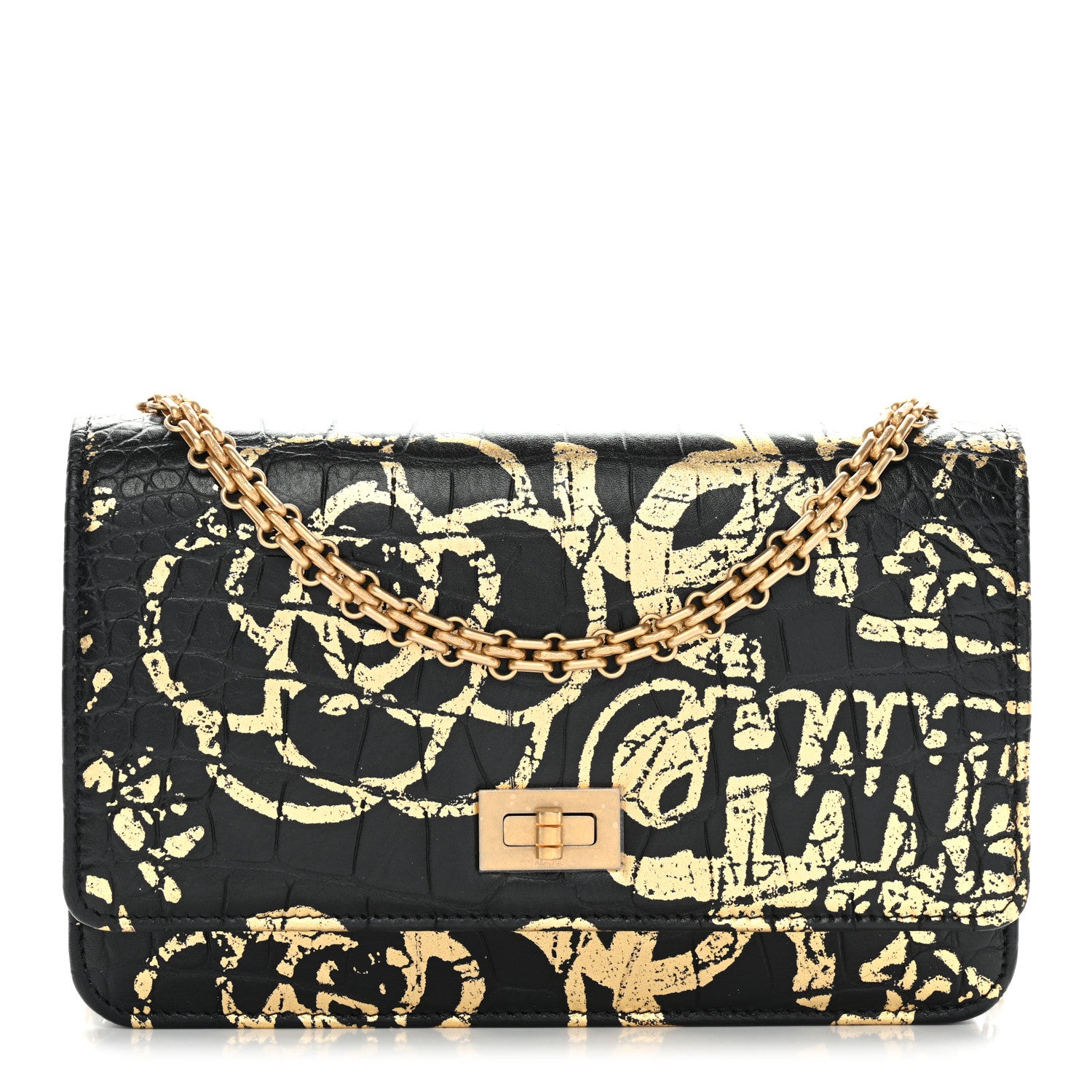 Chanel Calfskin Crocodile Embossed Graffiti 2.55 Cocodile Reissue