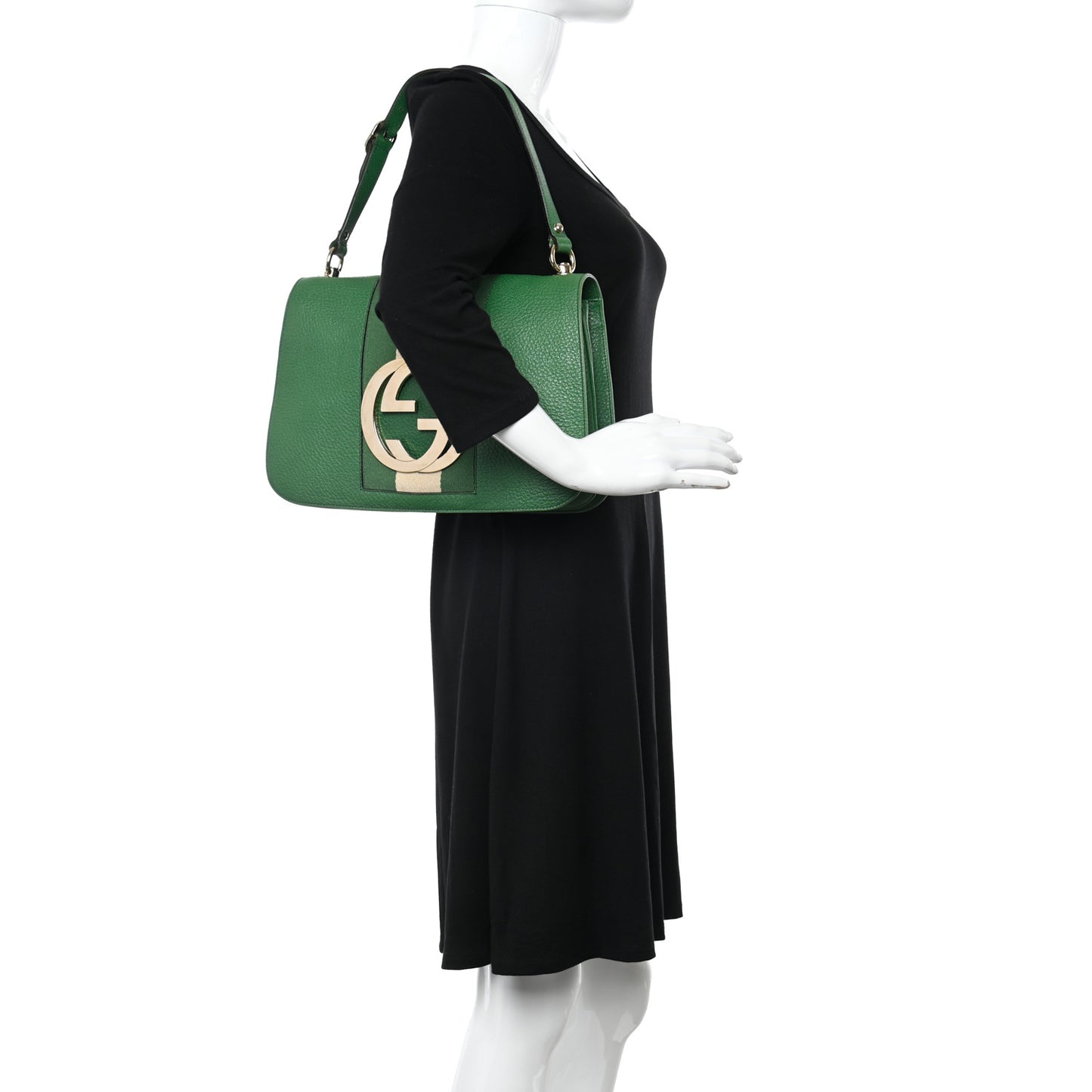 Pebbled Calfskin Web Blondie Hobo Green