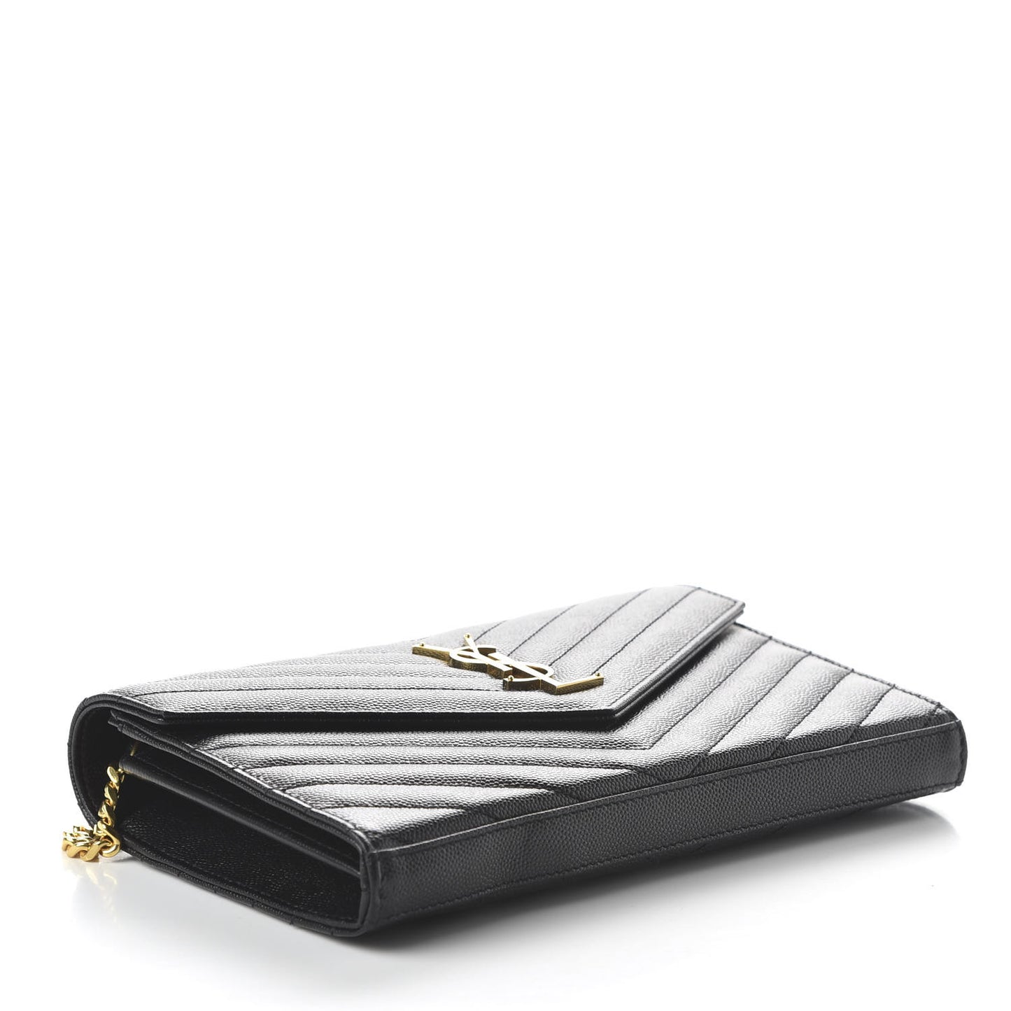 Grain De Poudre Matelasse Chevron Monogram Chain Wallet Black