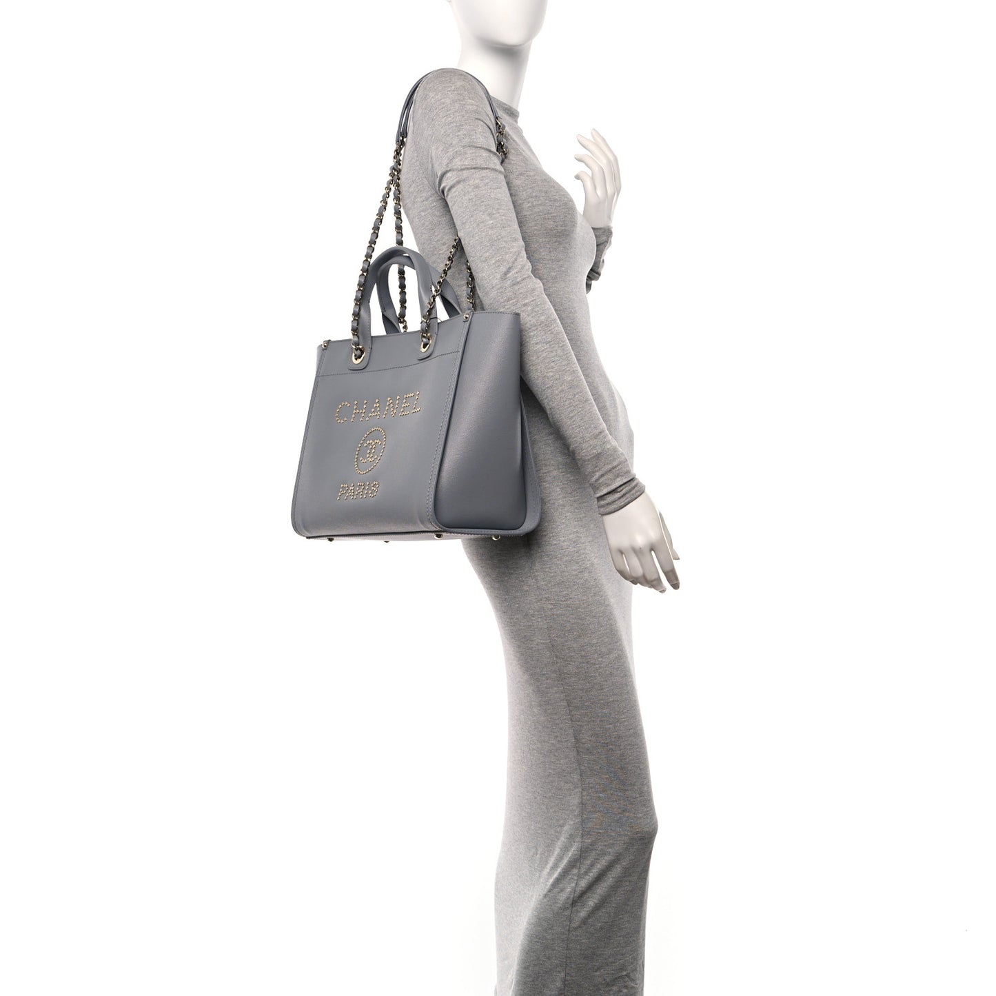 Caviar Studded Small Deauville Tote Grey