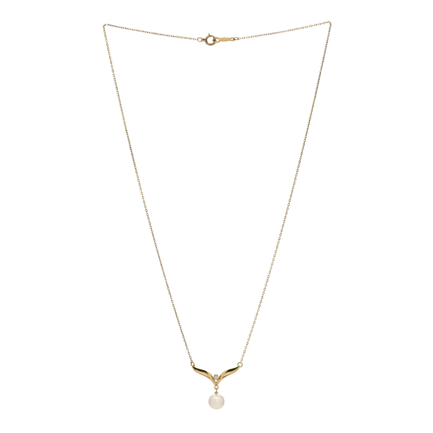 18K Yellow Gold Diamond Akoya Pearl 7mm Pendant Necklace