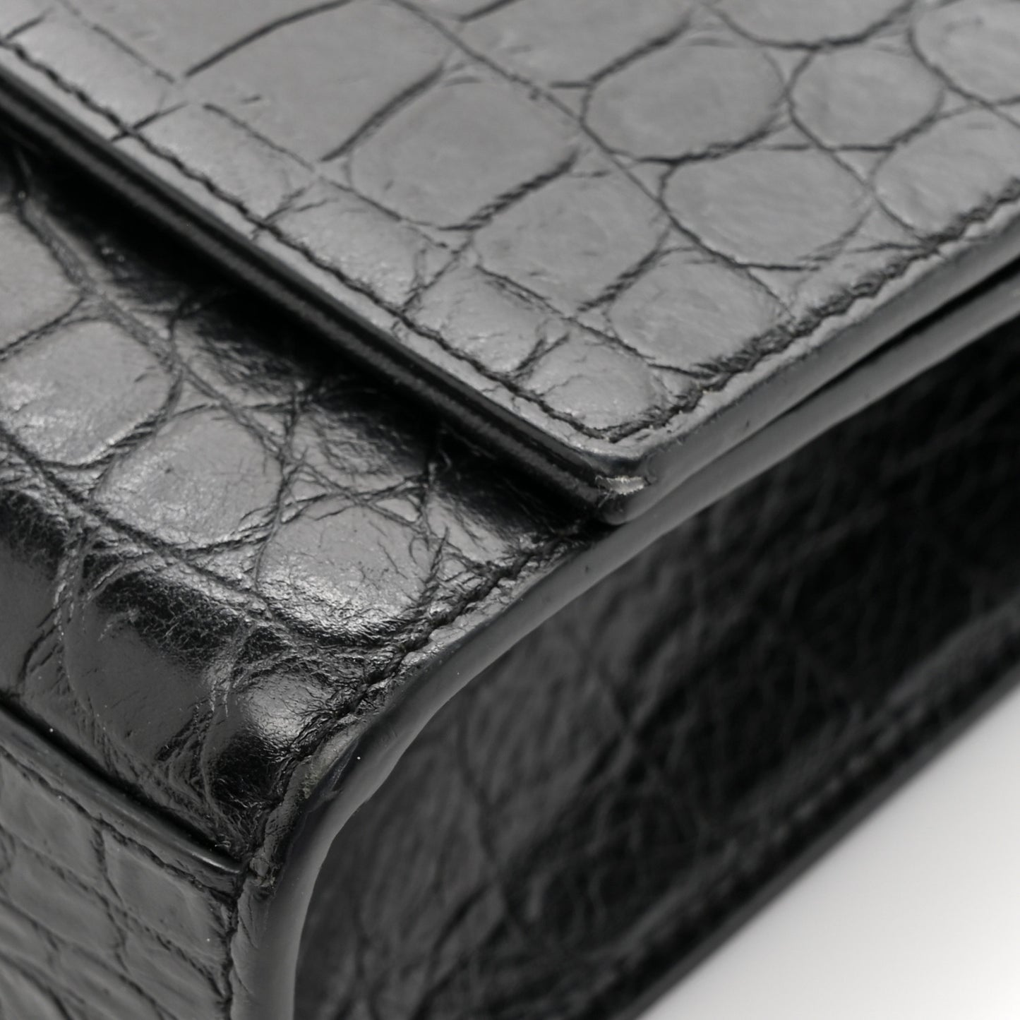 Calfskin Crocodile Embossed Medium Classic Monogram Kate Tassel Satchel Black