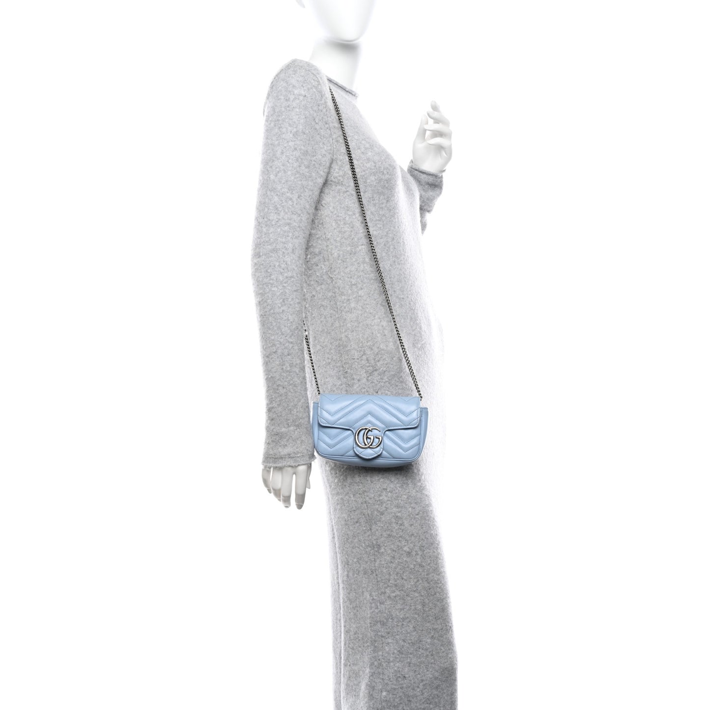 Calfskin Matelasse Super Mini GG Marmont Shoulder Bag Porcelain Light Blue