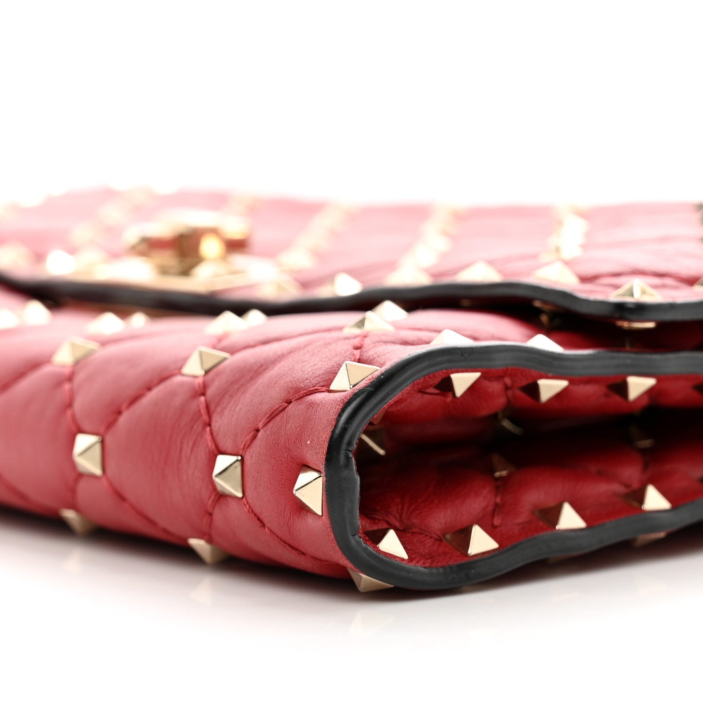 Lambskin Rockstud Spike Wallet on Chain Red