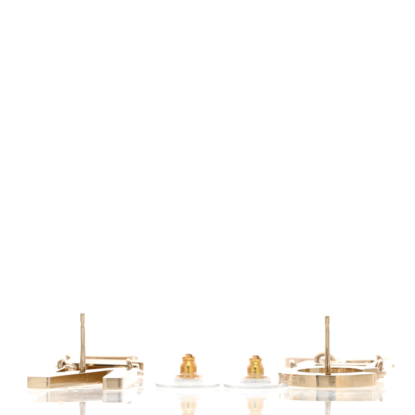 Metal Cha-Nel Logo Drop Earrings Gold