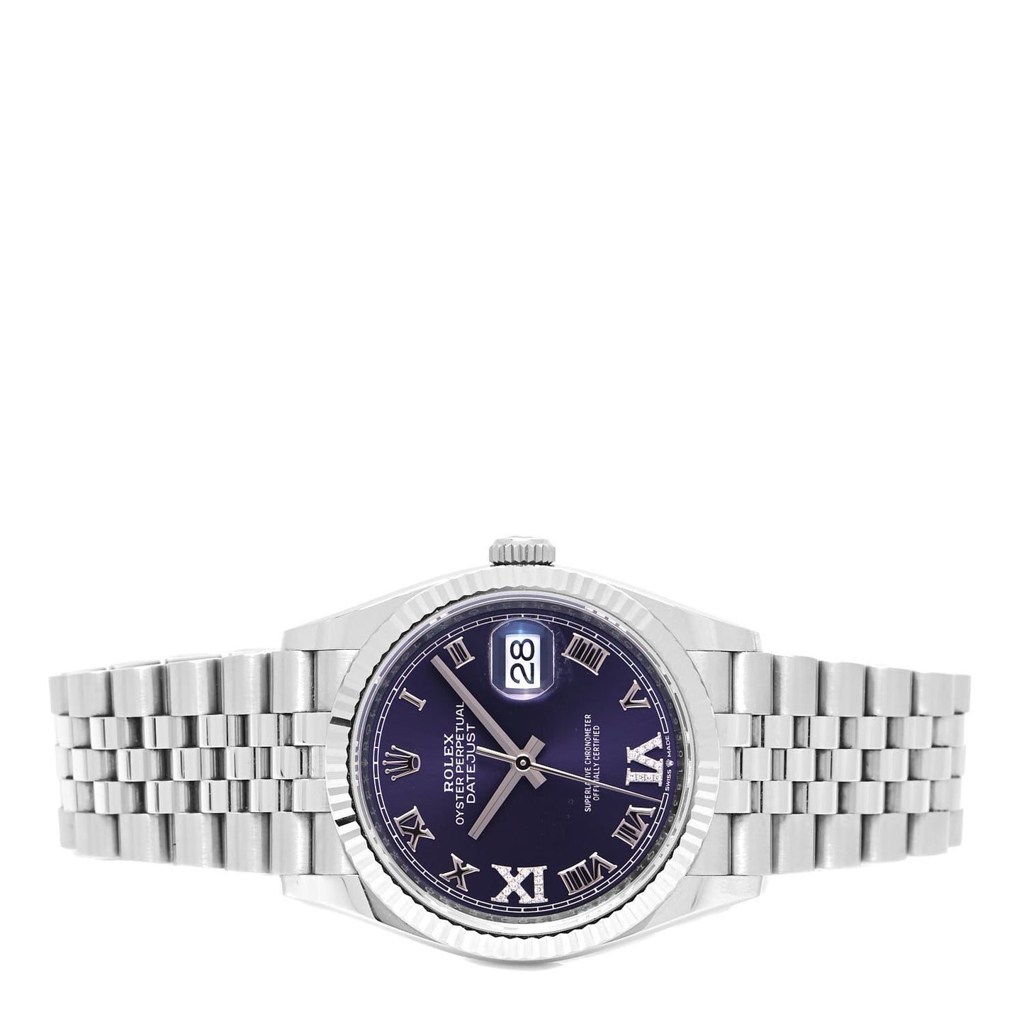 Stainless Steel 18K White Gold Diamond 36mm Oyster Perpetual Datejust Watch Aubergine Roman 126234