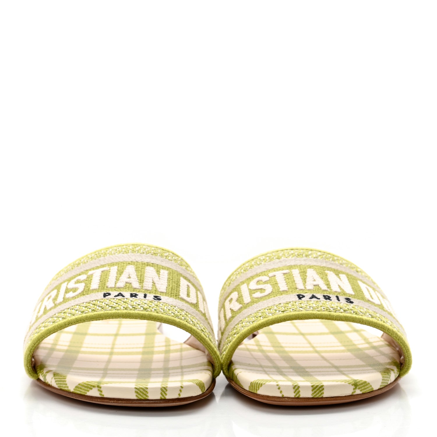 Christian Dior Canvas Check'N'Dior Pop Embroidered Dway Flat Slide Sandals 35 Chartreuse 2 of 10