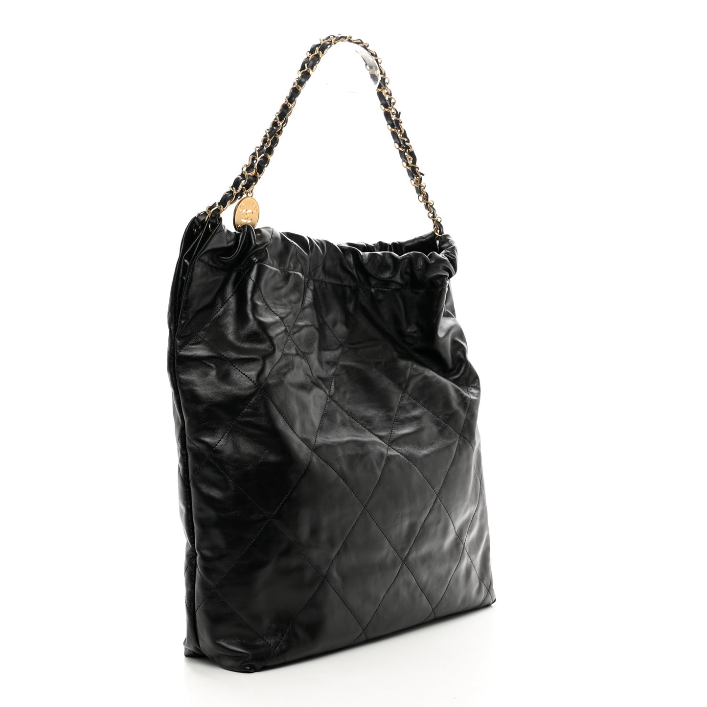 Shiny Calfskin Quilted Large Chanel 22 Black