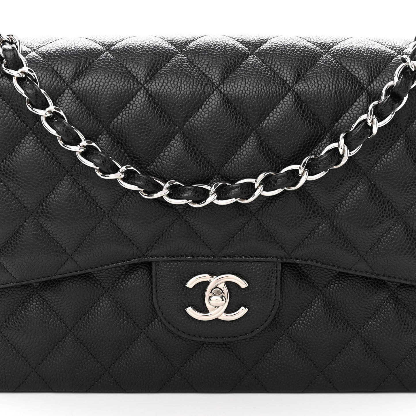 Caviar Quilted Jumbo Double Flap Black