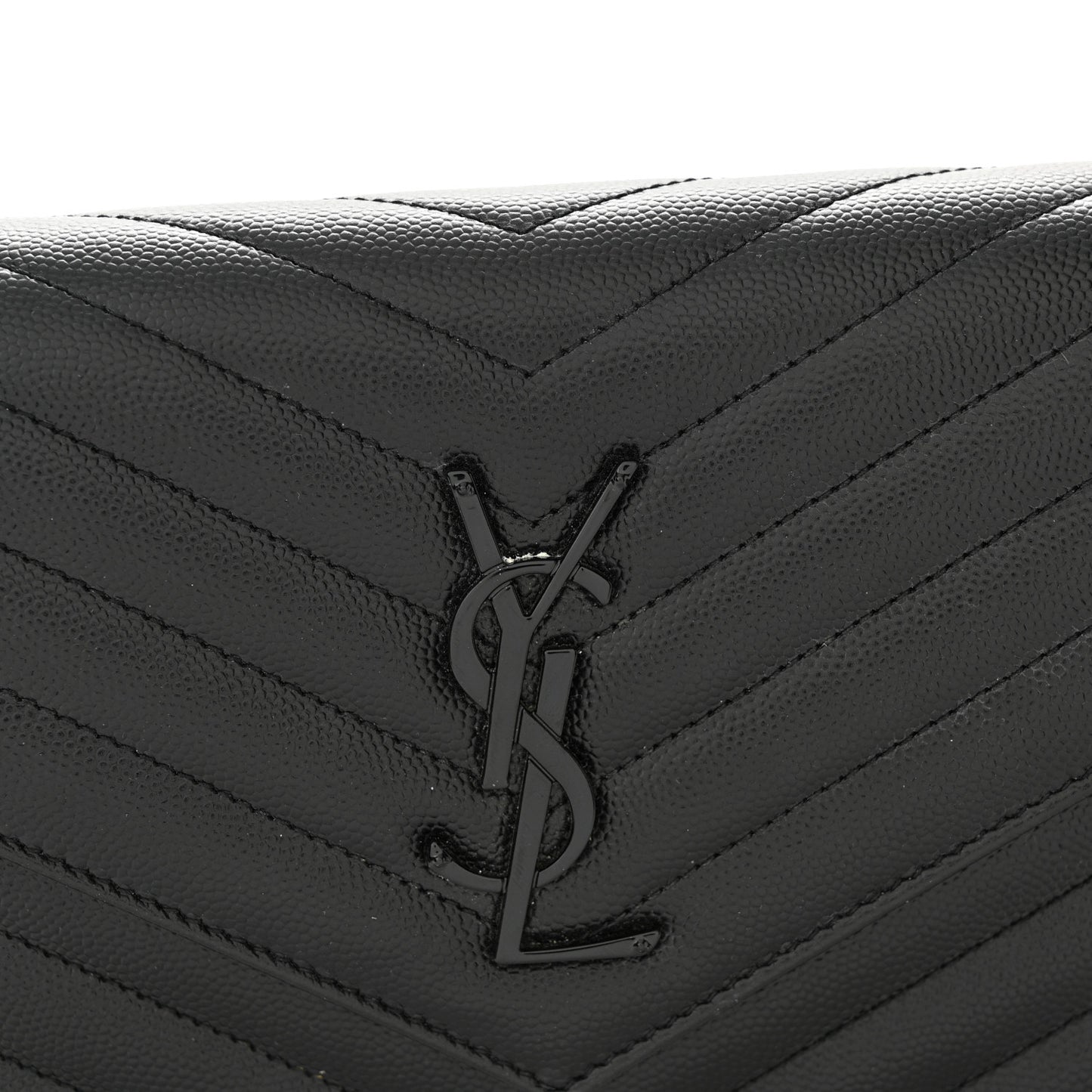 Grain De Poudre Matelasse Chevron Monogram Monochrome Chain Wallet Black