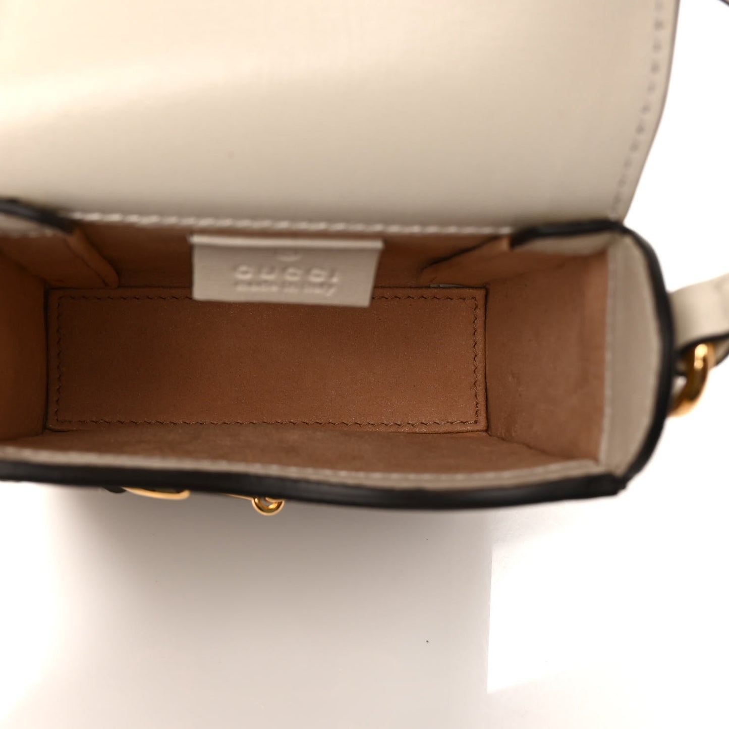 GG Supreme Monogram Azalea Calfskin Mini Horsebit 1955 Crossbody Bag Beige Ebony Mystic White