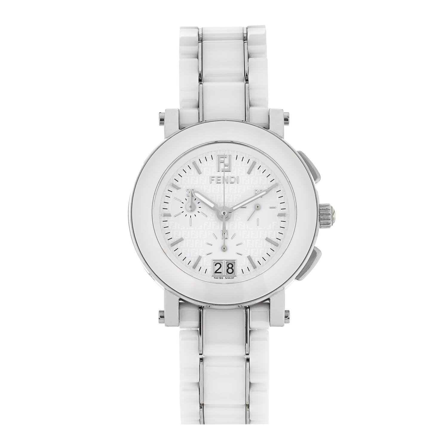 Fendi Stainless Steel Ceramic 38mm Chronograph Quartz Watch White
