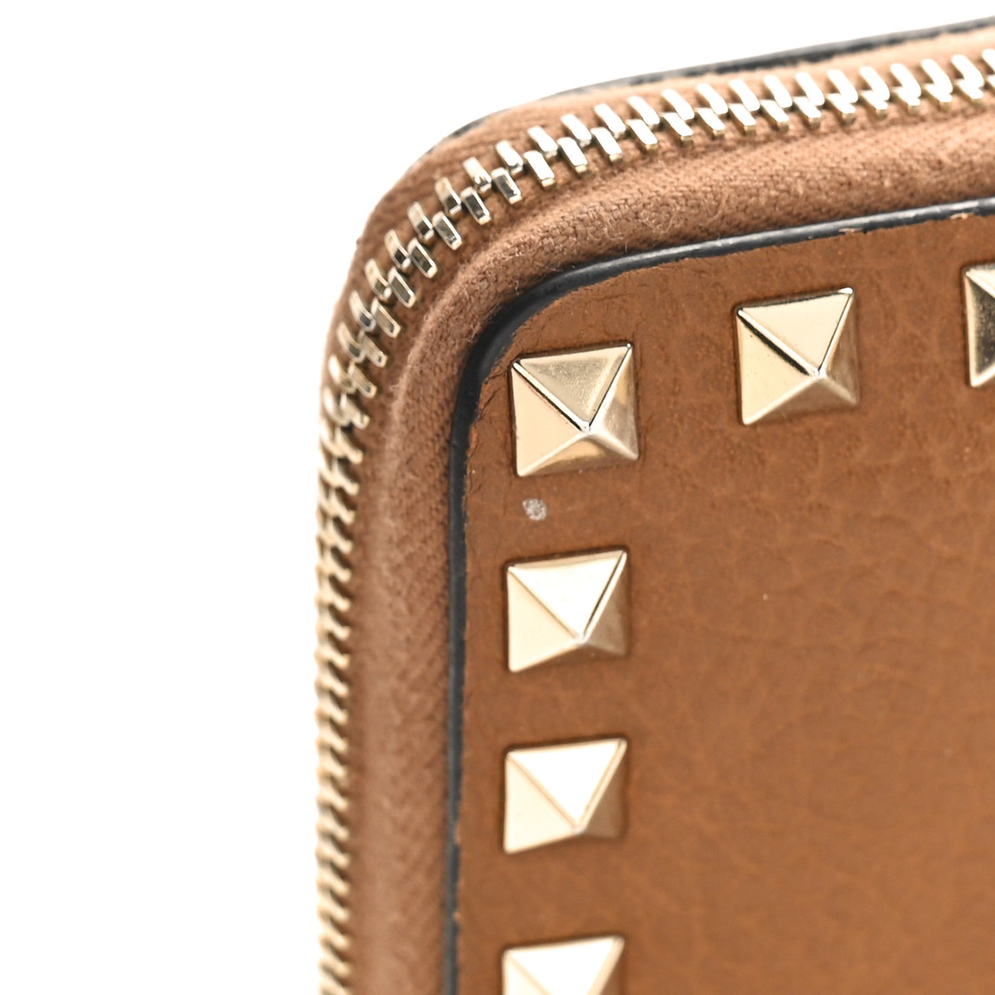 Grained Calfskin Rockstud Zip Around Wallet Bright Cognac