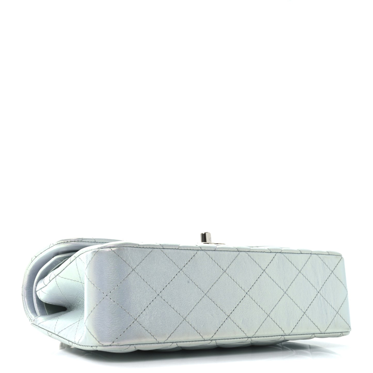 Iridescent Calfskin Quilted Small Double Flap Light Blue