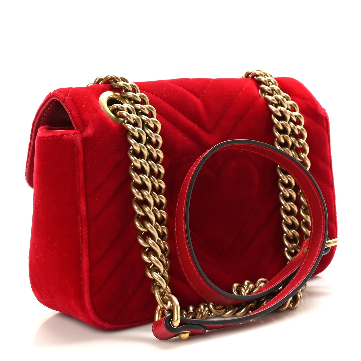 Velvet Matelasse Mini GG Marmont Shoulder Bag Hibiscus Red
