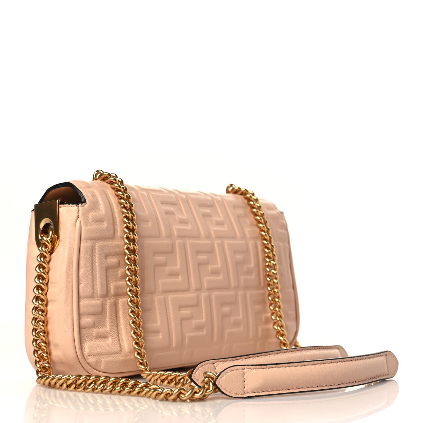 Nappa Small FF Embossed Midi Chain Baguette Light Rose