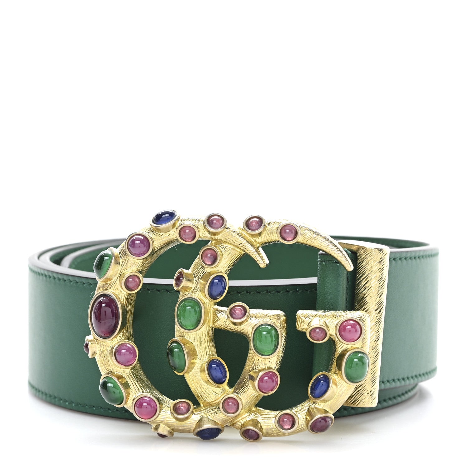 Gucci Calfskin Ceramic Glass Double G 40mm Belt 90 36 Emerald