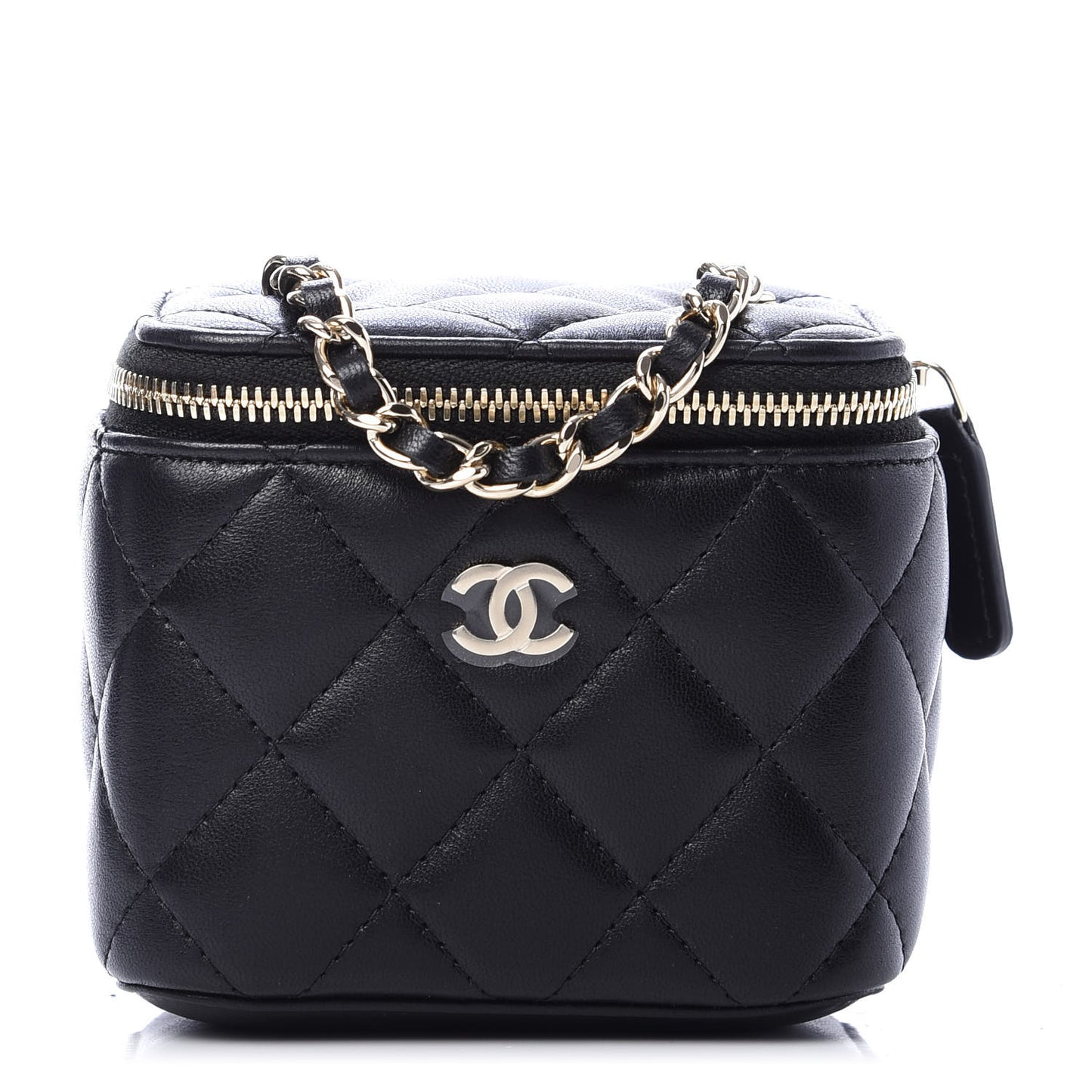 Lambskin Quilted Mini Vanity Case With Chain Black