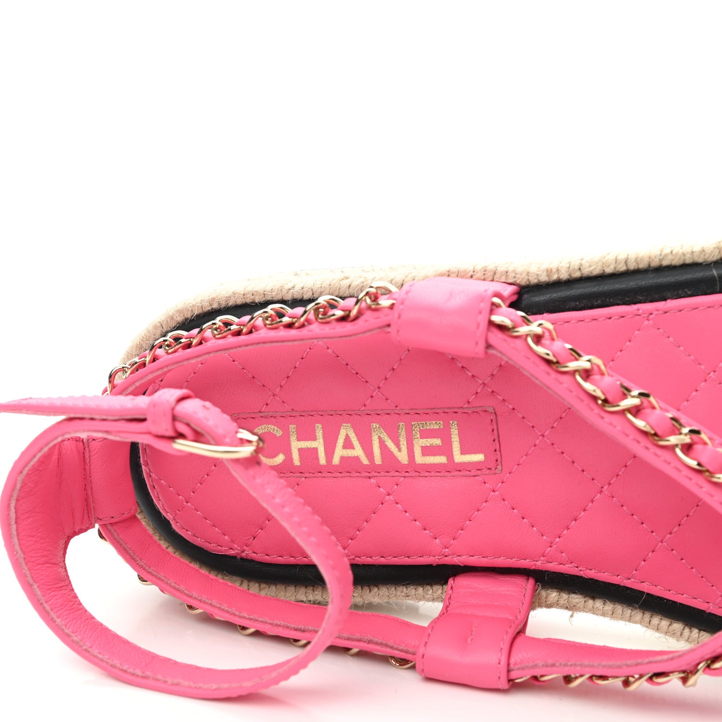 Lambskin Chain CC Thong Espadrille Sandals 36 Pink