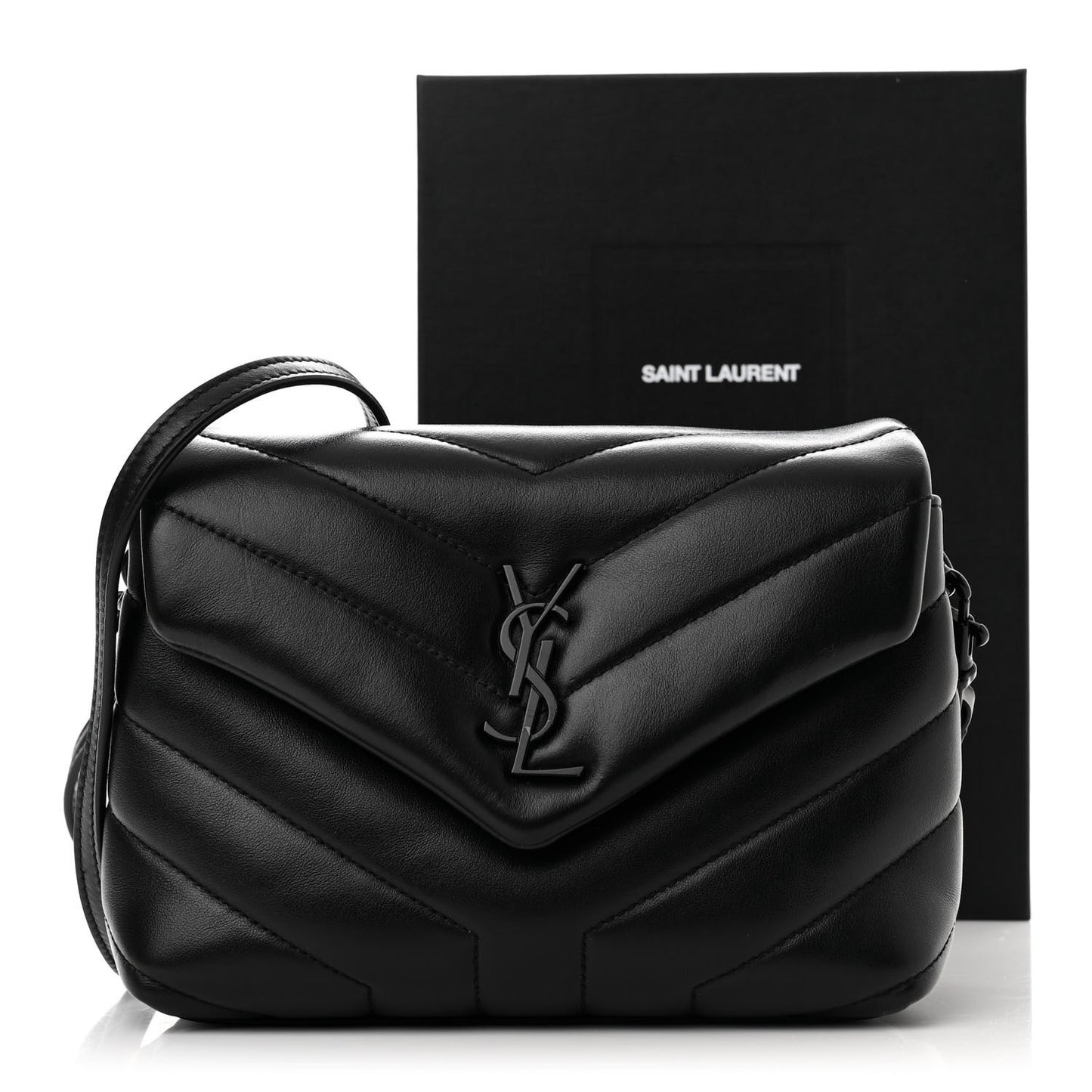 SAINT LAURENT Calfskin Y Quilted Monogram Monochrome Toy Loulou Crossbody Bag Black