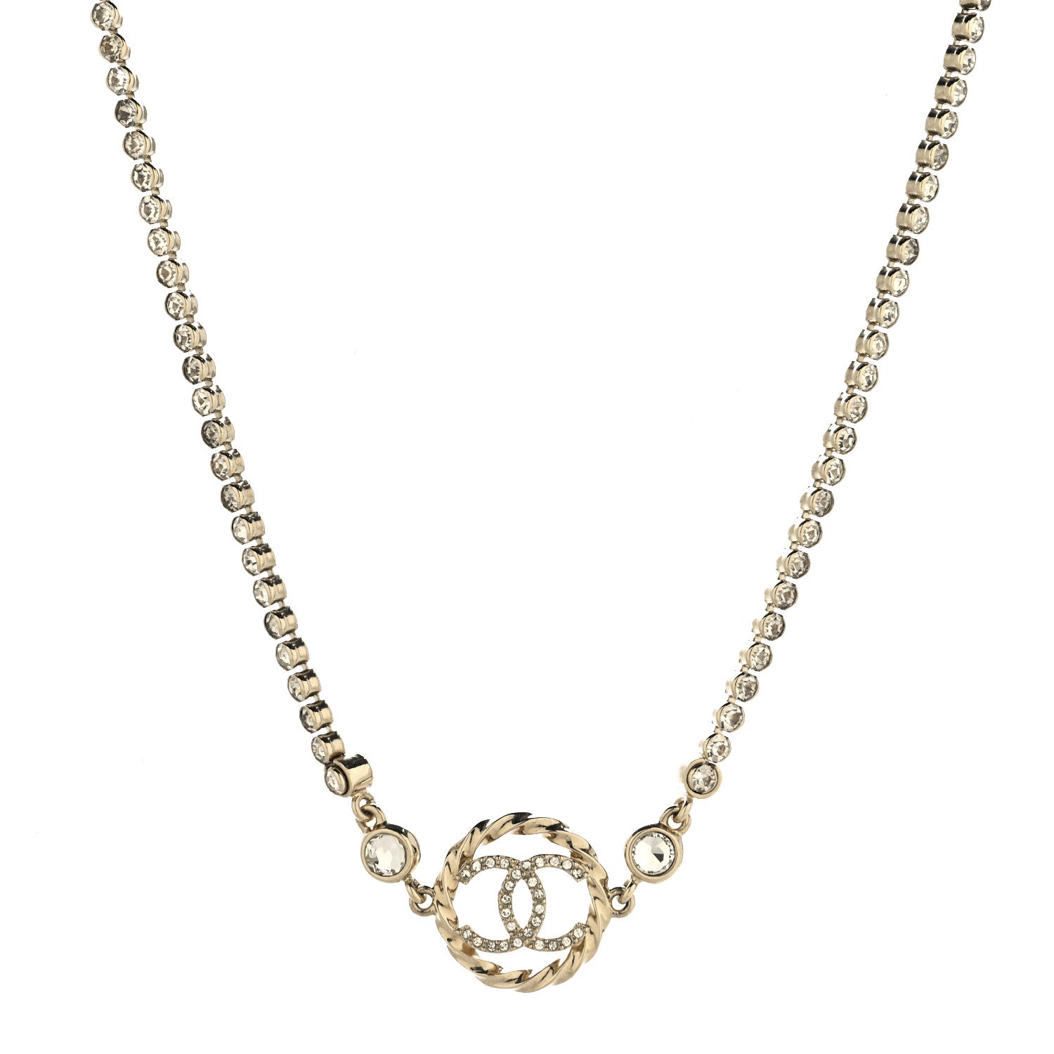 Chanel Metal Crystal CC Choker Necklace Gold 1 of 5
