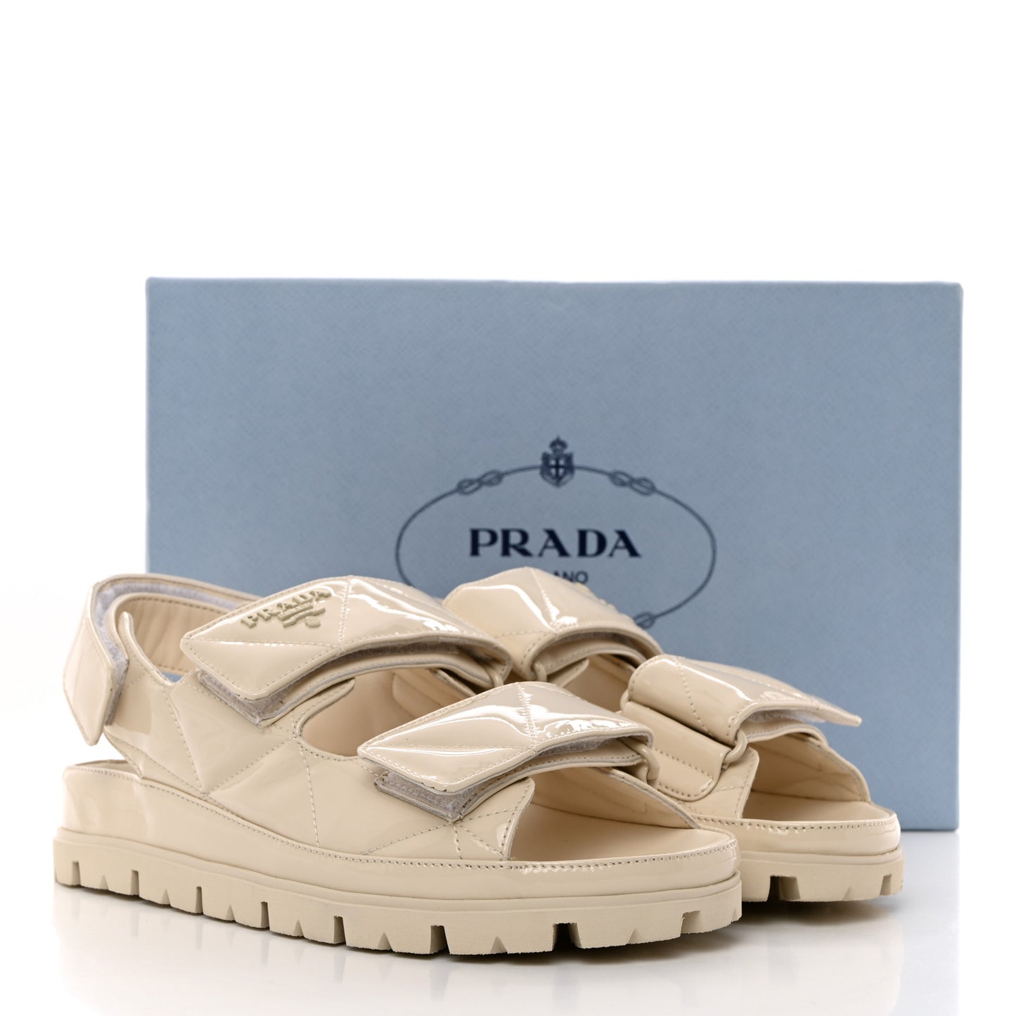 Patent Quilted Padded Slingback Sandals 36 Ivory