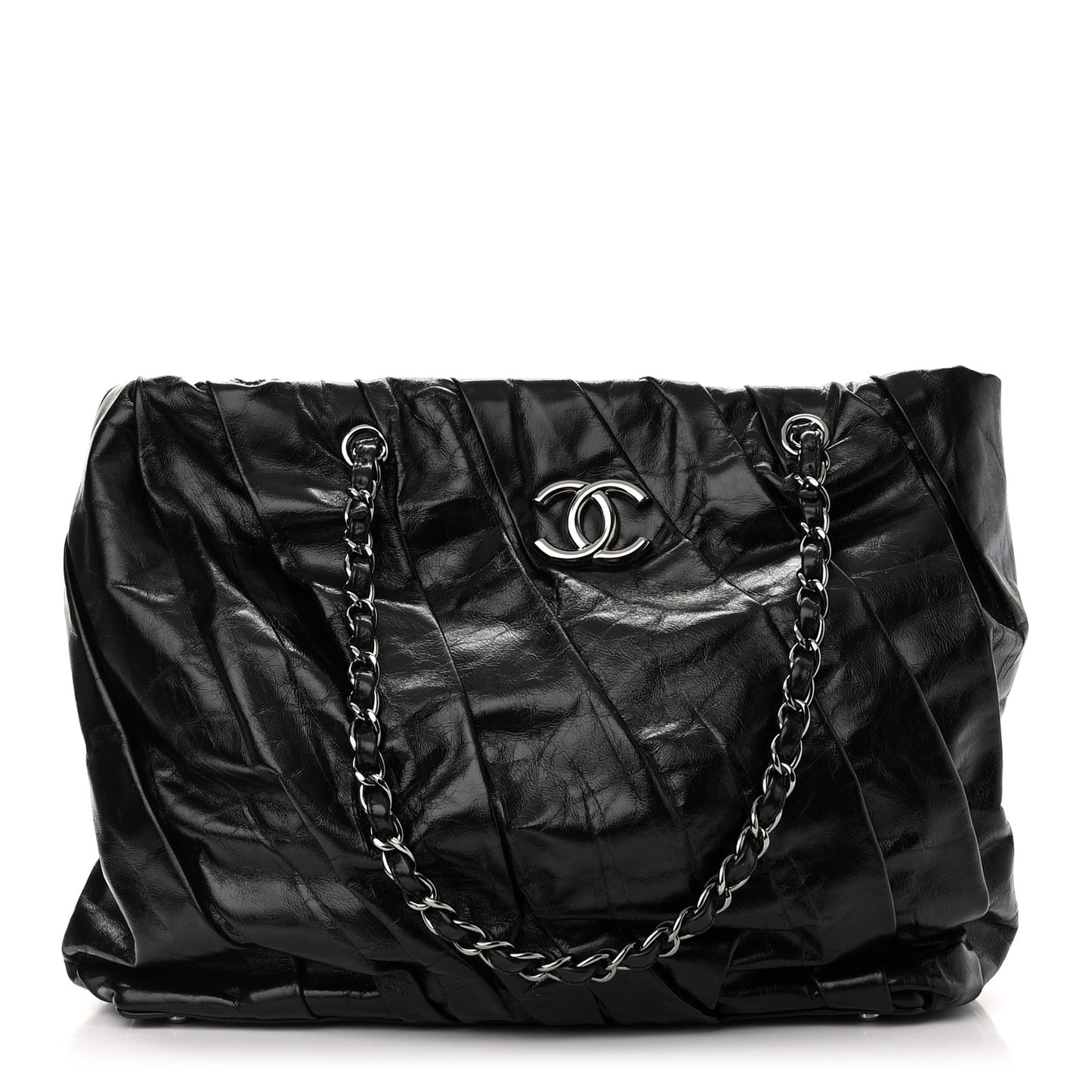 Glazed Calfskin Large Twisted Tote Black