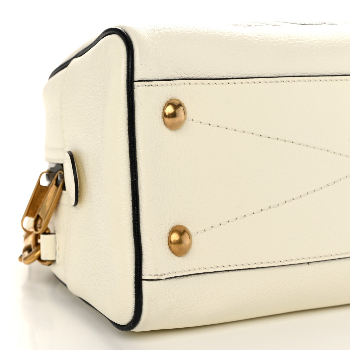 X ADIDAS Textured Dollar Calfskin Web Trefoil Logo Embossed Mini Bowling Bag Off White