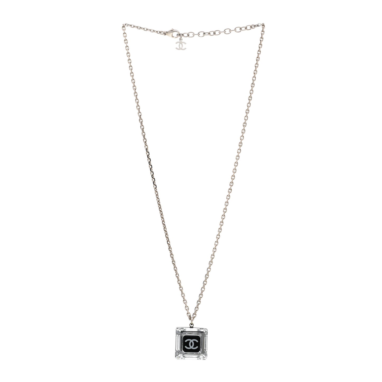 Resin Strass Geometric Square CC Necklace Black