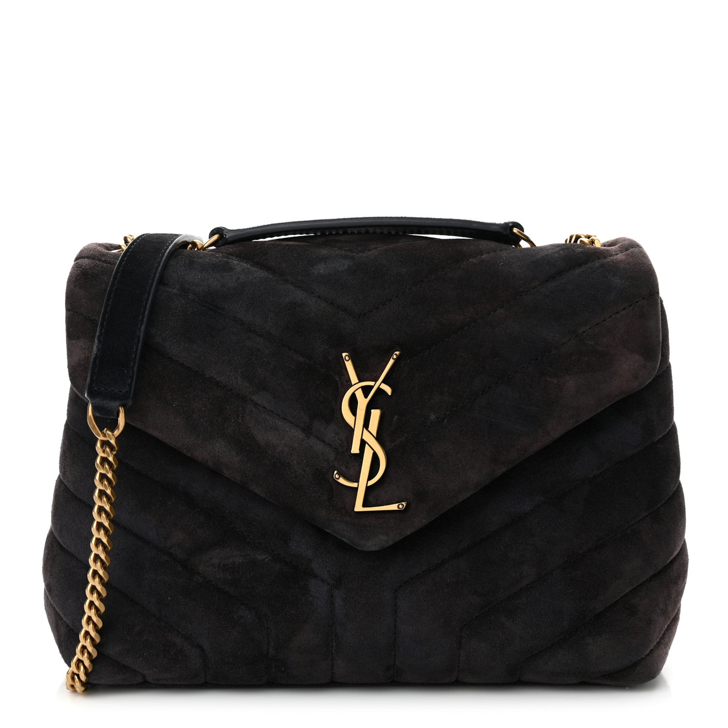Suede Calfskin Y Quilted Monogram Small Loulou Chain Satchel Deep Marine