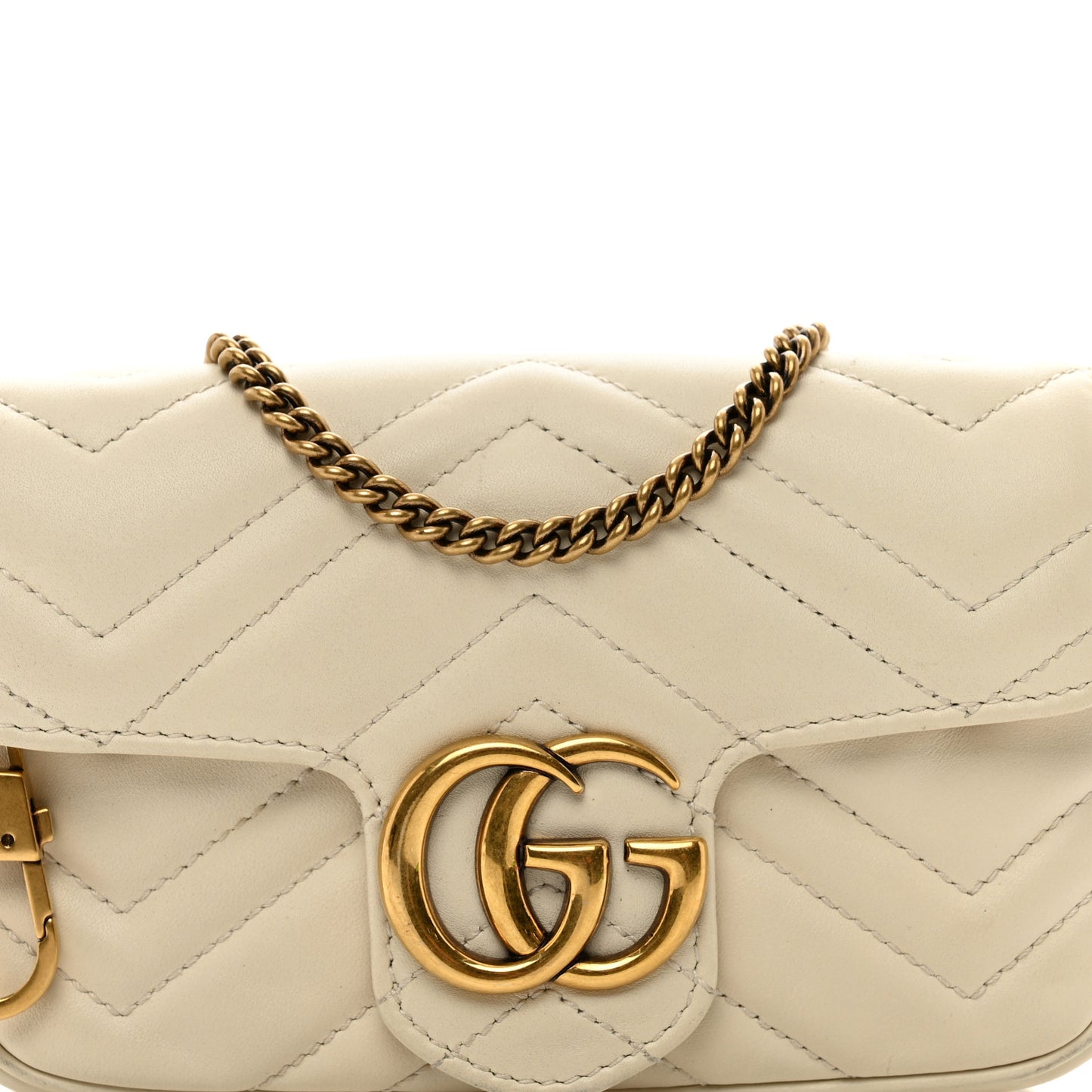 Calfskin Matelasse Super Mini GG Marmont Shoulder Bag White