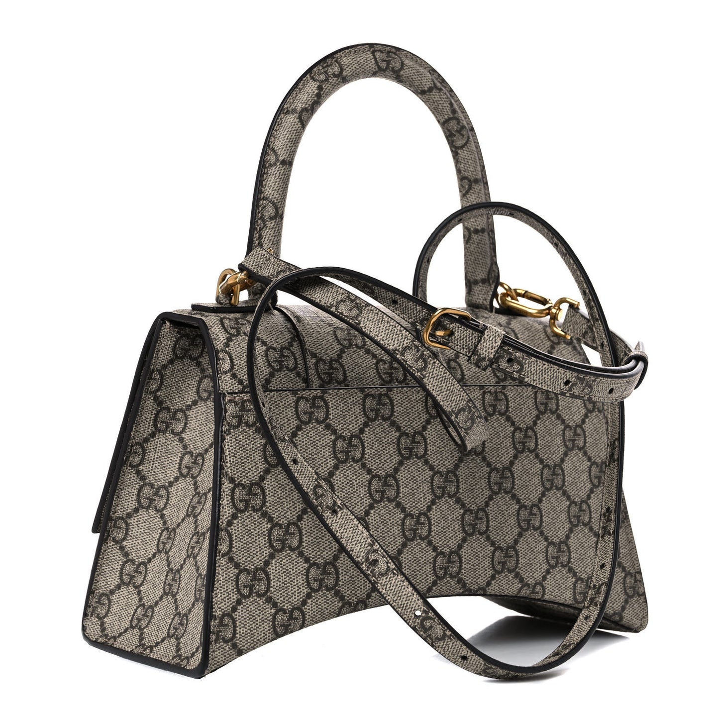 X GUCCI GG Supreme Monogram Small Hourglass Top Handle Bag Beige Ebony