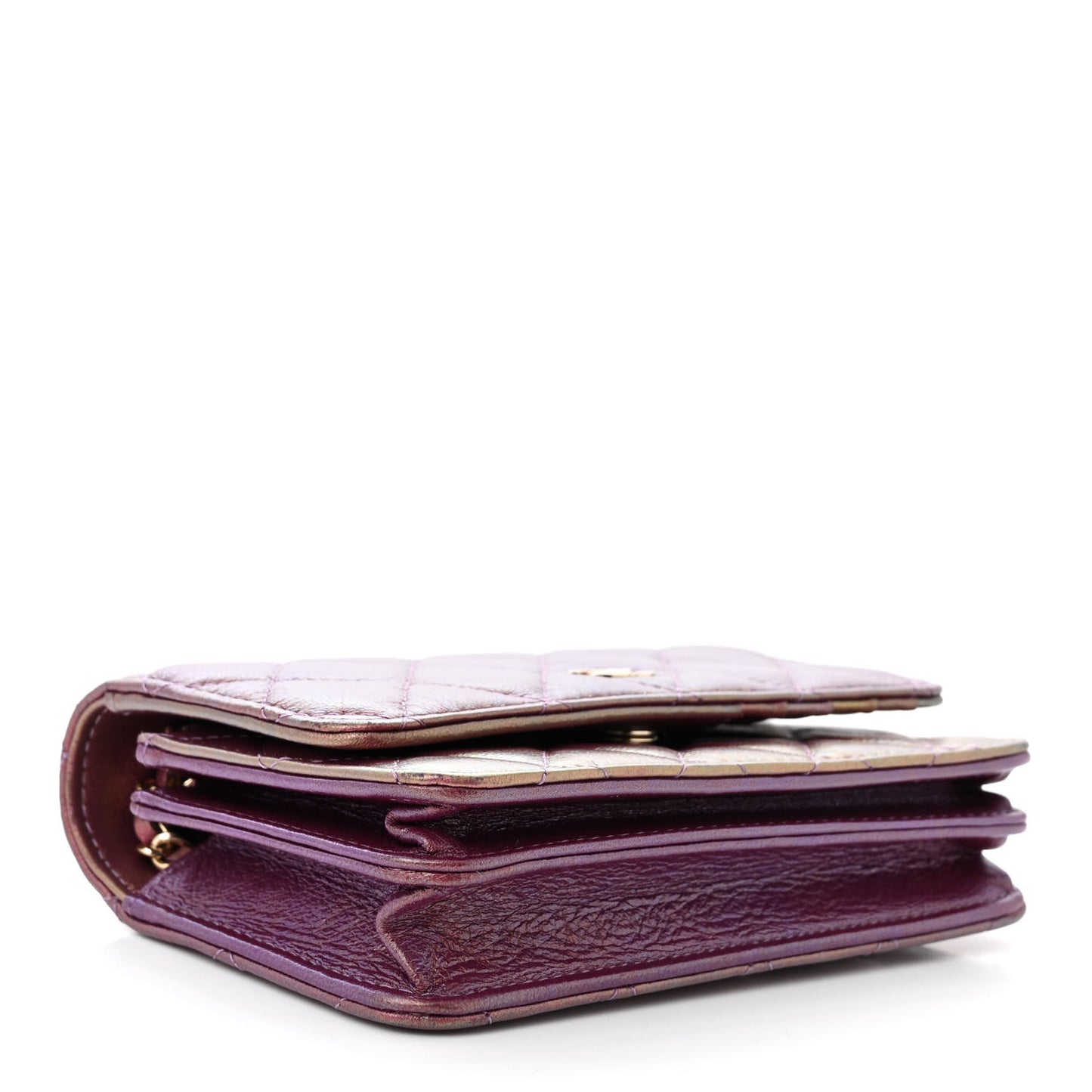 Iridescent Lambskin Quilted Mini Wallet On Chain WOC Purple