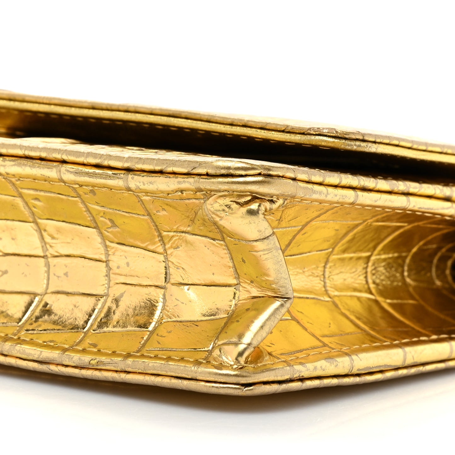 Metallic Calfskin Crocodile Embossed Cocodile Wallet On Chain WOC Gold