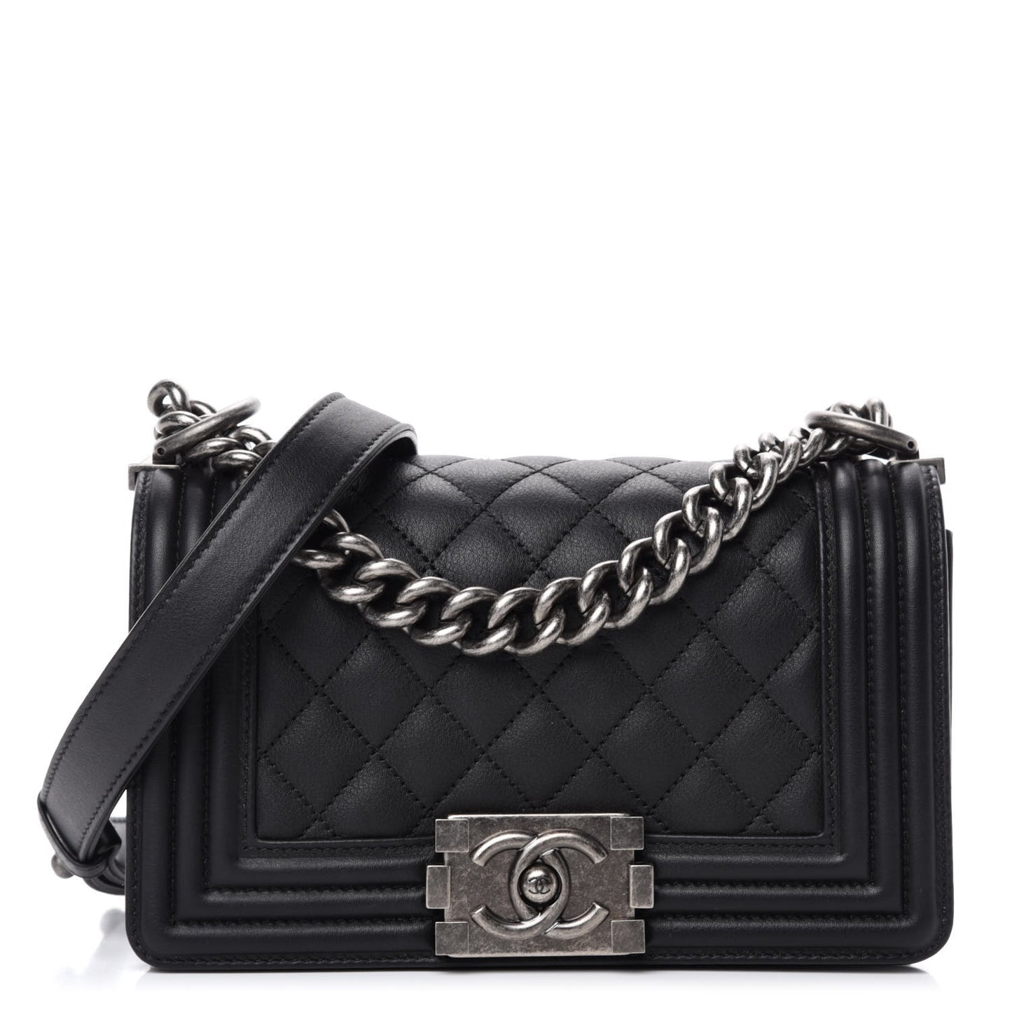 Calfskin Quilted Small Boy Flap Black