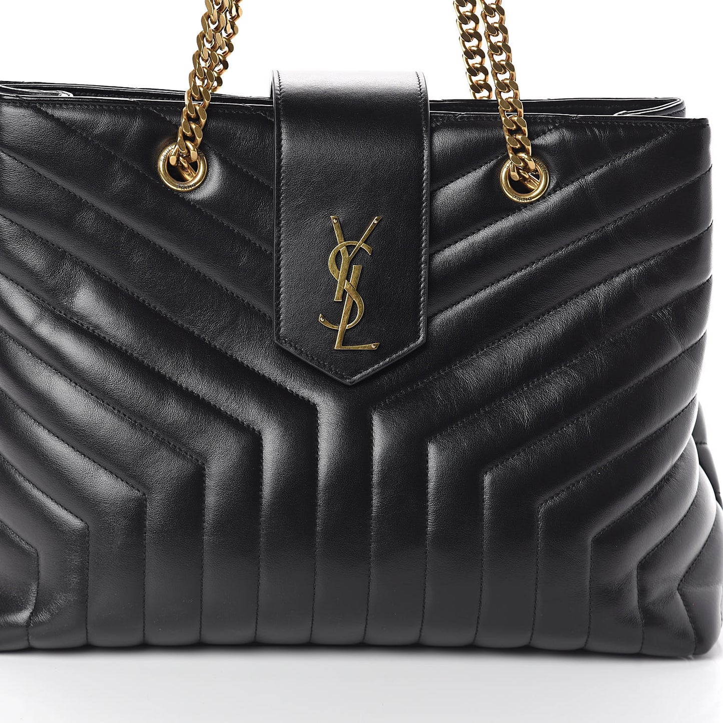 Calfskin Y Quilted Monogram Large Loulou Shopper Black